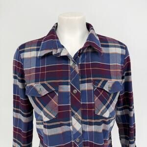 Kühl Plaid Snap Button Women's Flannel Shirt L Navy Outdoor Hiking Gorpcore